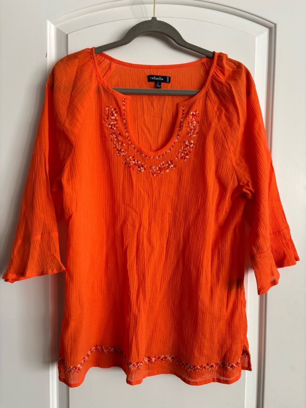 Rafaella Bright Orange Scoop-Neck Embroidered Tunic